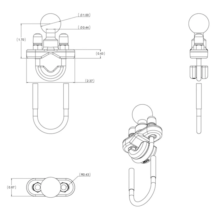 Ram Mounts Handlebar U-Bolt Base Small 6 Ram Mounts Handlebar U-Bolt Base Small - Afbeelding 4